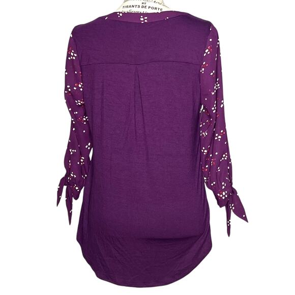 Fortune + Ivy Medium Collyn Mixed Material Blouse - Stitch Fix 3/4 Tie Sleeve - Picture 3 of 12